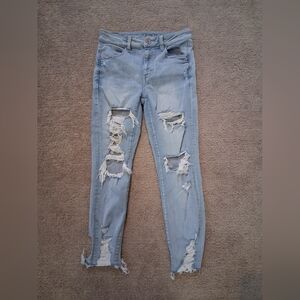American Eagle Next Level Stretch Distressed Cropped Jegging Light Wash Size 8